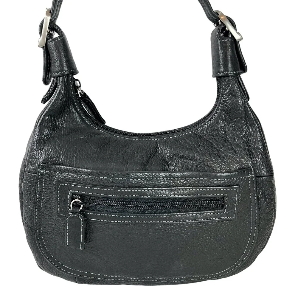 Tignanello Black Genuine Leather Hobo Handbag Shoulder Bag Purse Tote Satchel